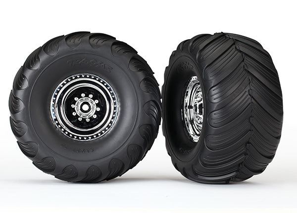 Traxxas 3663X Tires & wheels assembled glued (chrome wheels Terra Groove dual profile tires foam inserts) (2WD electric rear) (2)