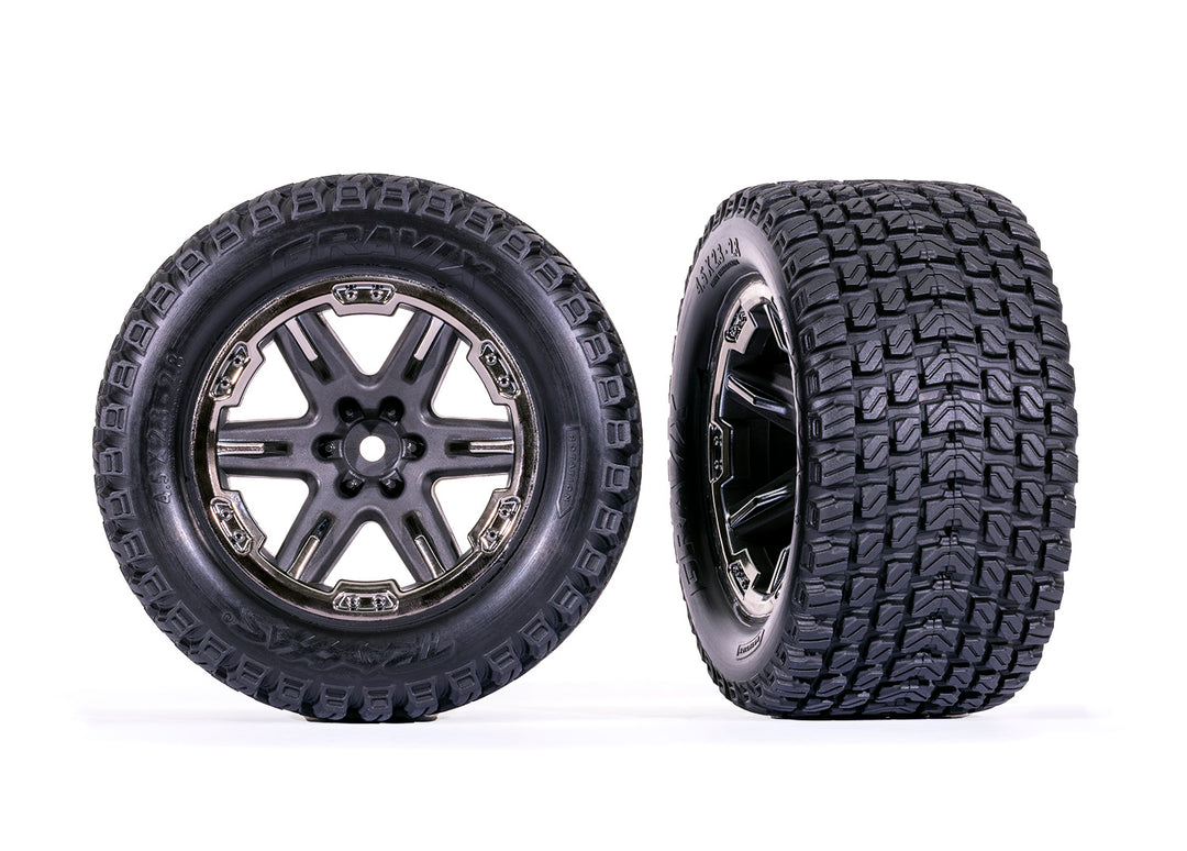 Traxxas glued (2.8") (RXT black chrome wheels, Gravix tires) 6764-BLKCR