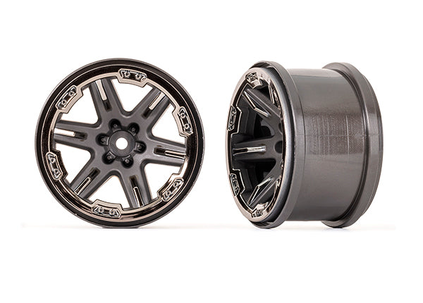Traxxas Wheels, RXT 2.8" (charcoal gray & black chrome) (2) 6772-BLKCR