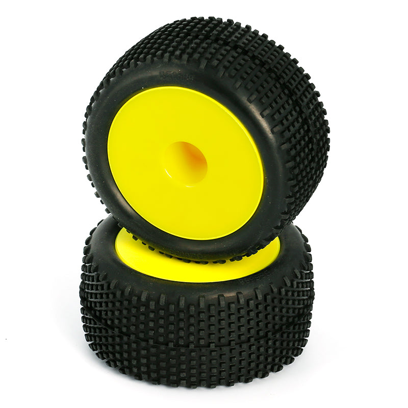 LC Racing Block Pin Truggy Tires Mounted Yellow, 12mm 2pcs L6248