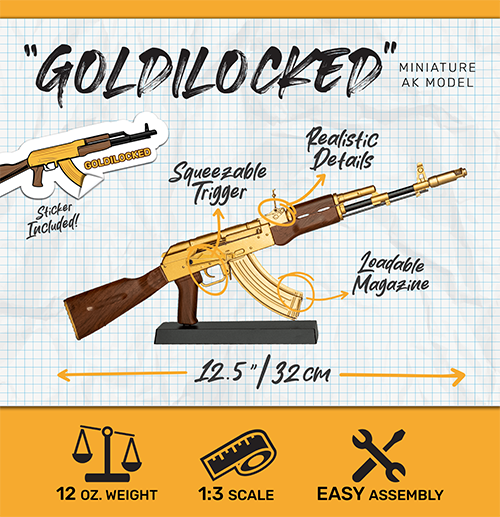 GoatGuns Miniature 1/3 Scale Die-Cast AK47 Model Kit (Gold)