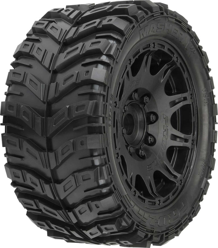 1/6 Masher X HP BELTED Fr/Rr 5.7" MT Tires Mounted 24mm Black Raid (2)