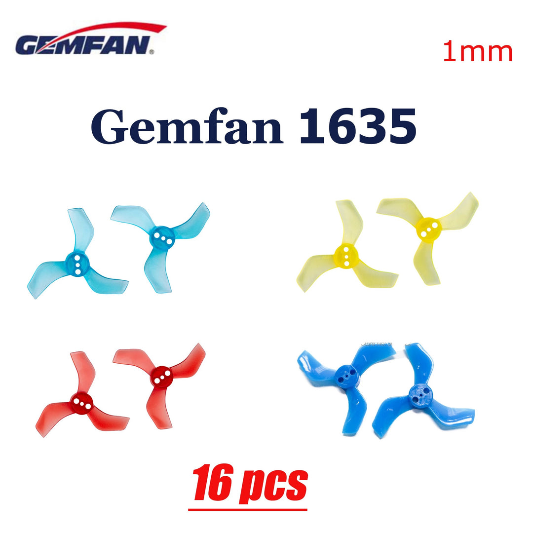 Gemfan 40mm 3 blade Propellers (1.0mm shaft) 1635-3 8L8R Multicolor (16pcs)