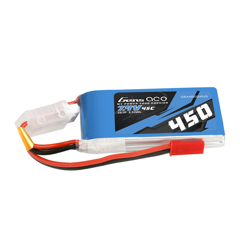 Gens Ace 450mAh 7.4V 45C 2S1P Lipo Battery Pack With JST-SYP Plug