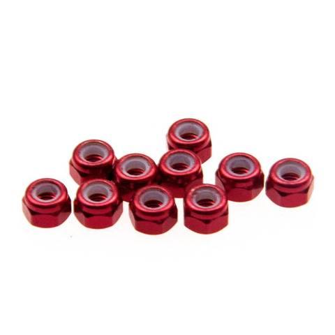 Aluminum Lock Nut With Nylon Insert No Flange (Normal Thread) M3 Red - Excel RC