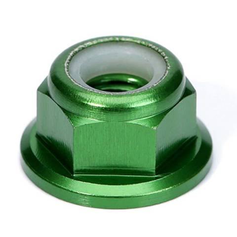 Aluminum Lock Nut With Nylon Insert and Flange (Normal Thread) M5 Green 1 PCS - Excel RC