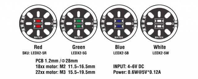 Matek LED CIRCLE X2/5V MOTOR MOUNT LEDX2-5XB Blue LEDX2-5B