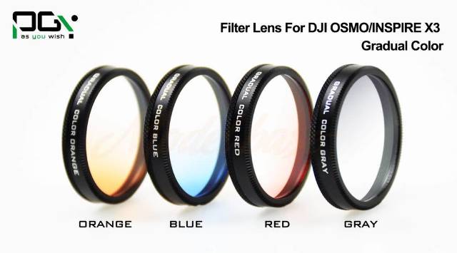 PGYTECH 4pcs set filters for DJI Inspire 1/OSMO X3 Case Red Blue Orng Gray graduated