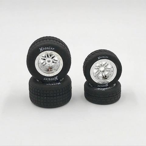 1RC Racing FR/RR Tires & Chrome Wheels, Hoosier, 1/18 Midget (4) - Excel RC