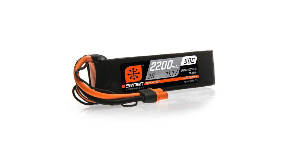 Spektrum 2200mAh 3S 11.1V 50C Smart LiPo Battery IC3 SPMX22003S50 - Excel RC