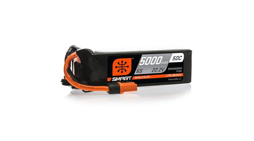 Spektrum 5000mAh 6S 22.2V 50C Smart LiPo Battery IC5 SPMX50006S50 - Excel RC