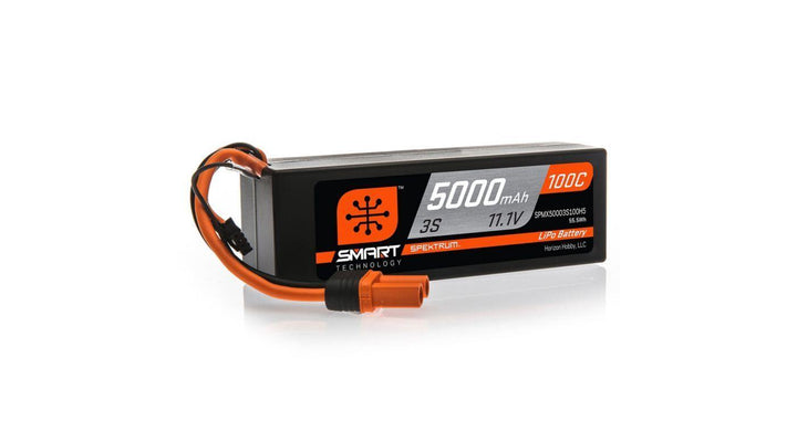 Spektrum 5000mAh 3S 11.1V 100C Smart LiPo Hardcase IC5 SPMX50003S100H5 - Excel RC