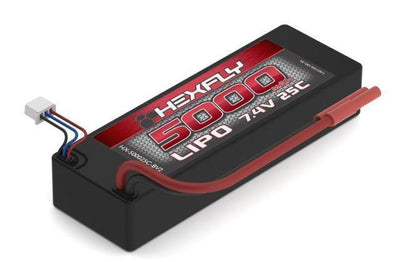 Hexfly 5000mAh 7.4V LiPo Battery with Banana Connector - Excel RC