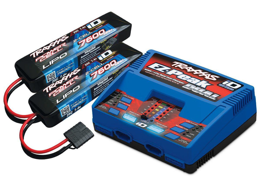 Traxxas 2991 Batterycharger completer pack (includes #2972 Dual iD® charger (1) #2869X 7600mAh 7.4V 2-cell 25C LiPo battery (2)) - Excel RC