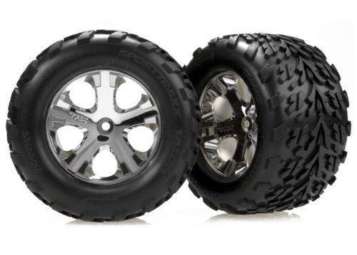 Traxxas 3669 Tires & wheels assembled glued (2.8') (All-Star chrome wheels Talon tires foam inserts) (nitro rear electric front) (2) - Excel RC