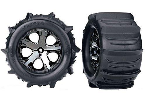 Traxxas 3689 Tires & wheels assembled glued (2.8') (All-Star black chrome wheels paddle tires foam inserts) (2WD electric rear) (2) (TSM rated) - Excel RC