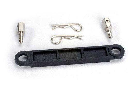 Traxxas 3727 Battery hold-down plate (black) metal posts (2)body clips (2) - Excel RC