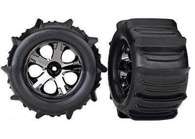 Traxxas 4175 Tires & wheels assembled glued (2.8') (All-Star black chrome wheels paddle tires foam inserts) (nitro rear 4WD electric frontrear) (2) (TSM rated) - Excel RC
