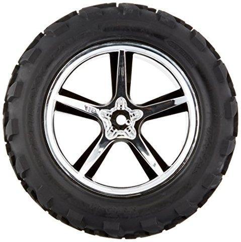Traxxas 5374 Tires & wheels assembled glued (Gemini chrome wheels Talon tires foam inserts) (2) (fits Revo®T-Maxx®E-Maxx with 6mm axle and 14mm hex) - Excel RC