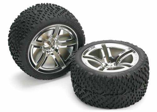 Traxxas 5573 Tires & wheels assembled glued (Twin-Spoke wheels Victory tires foam inserts) (nitro rear) (2) - Excel RC