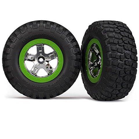 Traxxas 5865 Tires & wheels assembled glued (SCT chrome green beadlock wheel BFGoodrich Mud-Terrain  TA KM2 tire foam inserts) (2) (2WD front only) - Excel RC