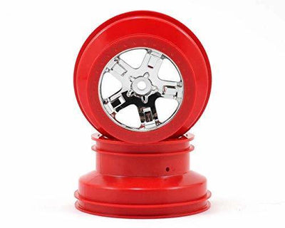 Traxxas 5868 Wheels SCT chrome red beadlock style dual profile (2.2” outer 3.0” inner) (4WD frontrear 2WD rear only) (2) - Excel RC