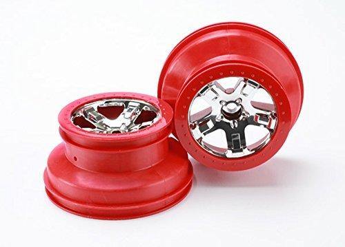 Traxxas 5870 Wheels SCT chrome red beadlock style dual profile (2.2” outer 3.0” inner) (2WD front) (2) - Excel RC