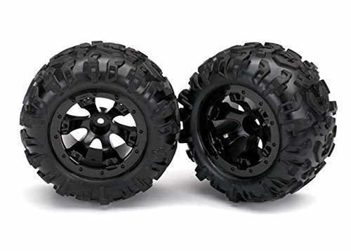 Traxxas 7277 Tires and wheels assembled glued (Geode black beadlock style wheels Canyon AT tires foam inserts) (1 left 1 right) - Excel RC