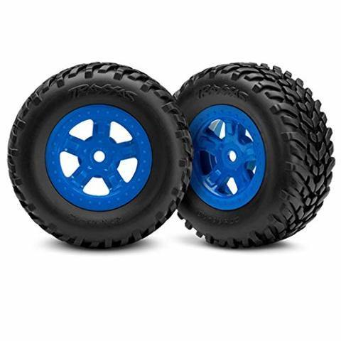 Traxxas 7674 Tires and wheels assembled glued (SCT blue wheels SCT off-road racing tires) (1 each right & left) - Excel RC