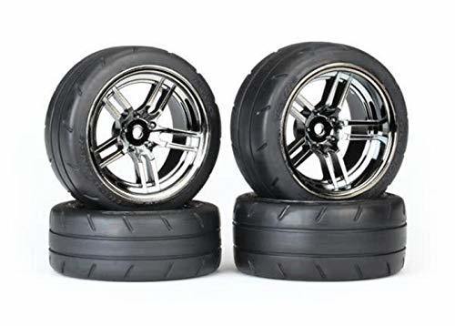 Traxxas 8375 Tires & wheels assembled glued (split-spoke black chrome wheels 1.9' Response tires foam inserts) (front (2) rear (extra wide) (2)) (VXL rated) - Excel RC