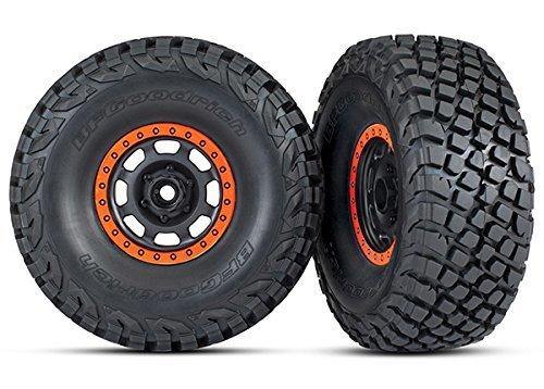 Traxxas 8472 Tires and wheels assembled glued (Desert Racer® wheels black with orange beadlock BFGoodrich® Baja KR3 tires) (2) - Excel RC