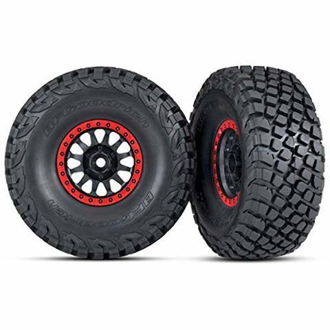 Traxxas 8474 Tires and wheels assembled glued (Method Race Wheels black with red beadlock BFGoodrich® Baja KR3 tires) (2) - Excel RC
