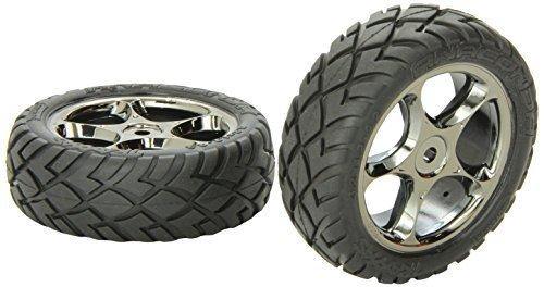 Traxxas 2479A Tires & wheels assembled (Tracer 2.2' black chrome wheels Aconda® 2.2' tires with foam inserts) (2) (Bandit front) - Excel RC