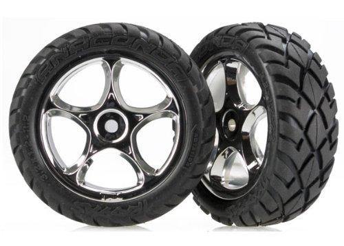 Traxxas 2479R Tires & wheels assembled (Tracer 2.2' chrome wheels Aconda® 2.2' tires with foam inserts) (2) (Bandit front) - Excel RC