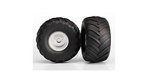 Traxxas 3665X Tires & wheels assembled glued (chrome wheels Terra Groove dual profile tires foam inserts) (nitro rear electric front) (2) - Excel RC