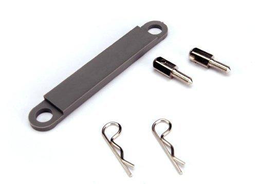 Traxxas 3727A Battery hold-down plate (grey)  metal posts (2)  body clips (2) - Excel RC