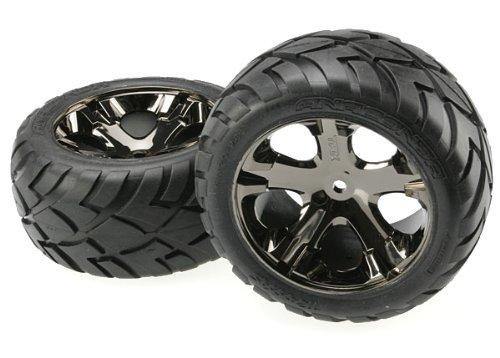 Traxxas 3773A Tires & wheels assembled glued (All Star black chrome wheels Aconda® tires foam inserts) (2WD electric rear) (1 left 1 right) - Excel RC