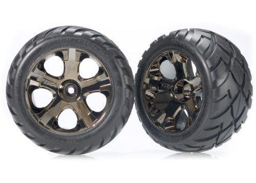 Traxxas 3776A Tires & wheels assembled glued (All-Star black chrome wheels Aconda® tires foam inserts) (nitro rear electric front) (1 left 1 right) - Excel RC