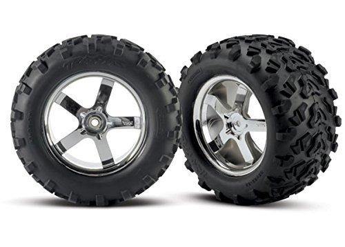 Traxxas 4973R Tires & wheels assembled glued (Hurricane chrome wheels Maxx® tires (6.3' outer diameter) foam inserts) (2) (fits Revo®T-Maxx®E-Maxx with 6mm axle and 14mm hex) - Excel RC