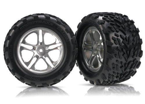 Traxxas 5174A Tires & wheels assembled glued (Split-Spoke satin-finish wheels Talon tires foam inserts) (2) (fits Revo®T-Maxx®E-Maxx with 6mm axle and 14mm hex) - Excel RC