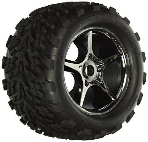 Traxxas 5374X Tires & wheels assembled glued (Gemini black chrome wheels Talon tires foam inserts) (2) (use with 17mm splined wheel hubs & nuts part 