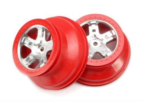 Traxxas 5872A Wheels SCT satin chrome red beadlock style dual profile (2.2' outer 3.0' inner) (4WD frontrear 2WD rear only) (2) - Excel RC