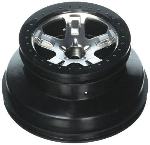 Traxxas 5874X Wheels SCT satin chrome black beadlock style dual profile (2.2” outer 3.0” inner) (2WD front) (2) - Excel RC
