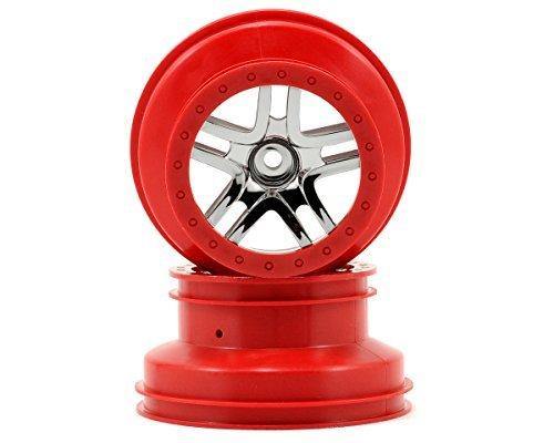 Traxxas 5876A Wheels SCT Split-Spoke chrome red beadlock style dual profile (2.2' outer 3.0' inner) (2WD front) (2) - Excel RC