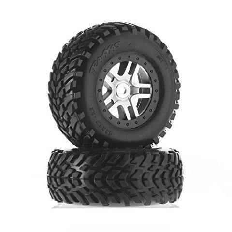 Traxxas 5975X Tires & wheels assembled glued (S1 compound) (SCT Split-Spoke satin chrome black beadlock style wheels dual profile (2.2&