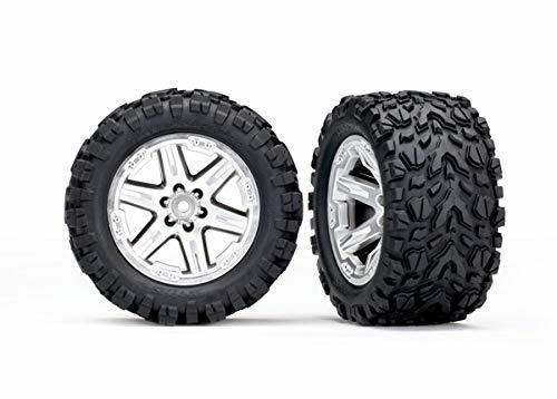 Traxxas 6773R Tires & wheels assembled glued (2.8') (RXT satin chrome wheels Talon Extreme tires foam inserts) (4WD electric frontrear 2WD electric front only) (2) (TSM rated) - Excel RC