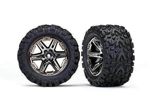 Traxxas 6774X Tires & wheels assembled glued (2.8') (RXT black chrome wheels Talon Extreme tires foam inserts) (2WD electric rear) (2) (TSM rated) - Excel RC