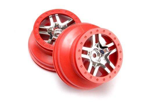 Traxxas 6872A Wheels SCT Split-Spoke chrome red beadlock style dual profile (2.2' outer 3.0' inner) (4WD frontrear 2WD rear) (2) - Excel RC