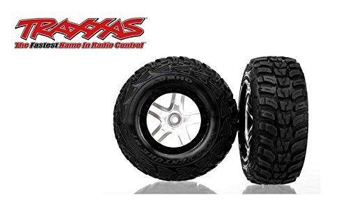 Traxxas 6874R Tires & wheels assembled glued (S1 ultra-soft off-road racing compound) (SCT Split-Spoke satin chrome black beadlock style wheels Kumho tires foam inserts) (2) (4WD frontrear 2WD rear only) - Excel RC