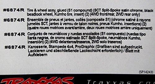 Traxxas 6874R Tires & wheels assembled glued (S1 ultra-soft off-road racing compound) (SCT Split-Spoke satin chrome black beadlock style wheels Kumho tires foam inserts) (2) (4WD frontrear 2WD rear only) - Excel RC